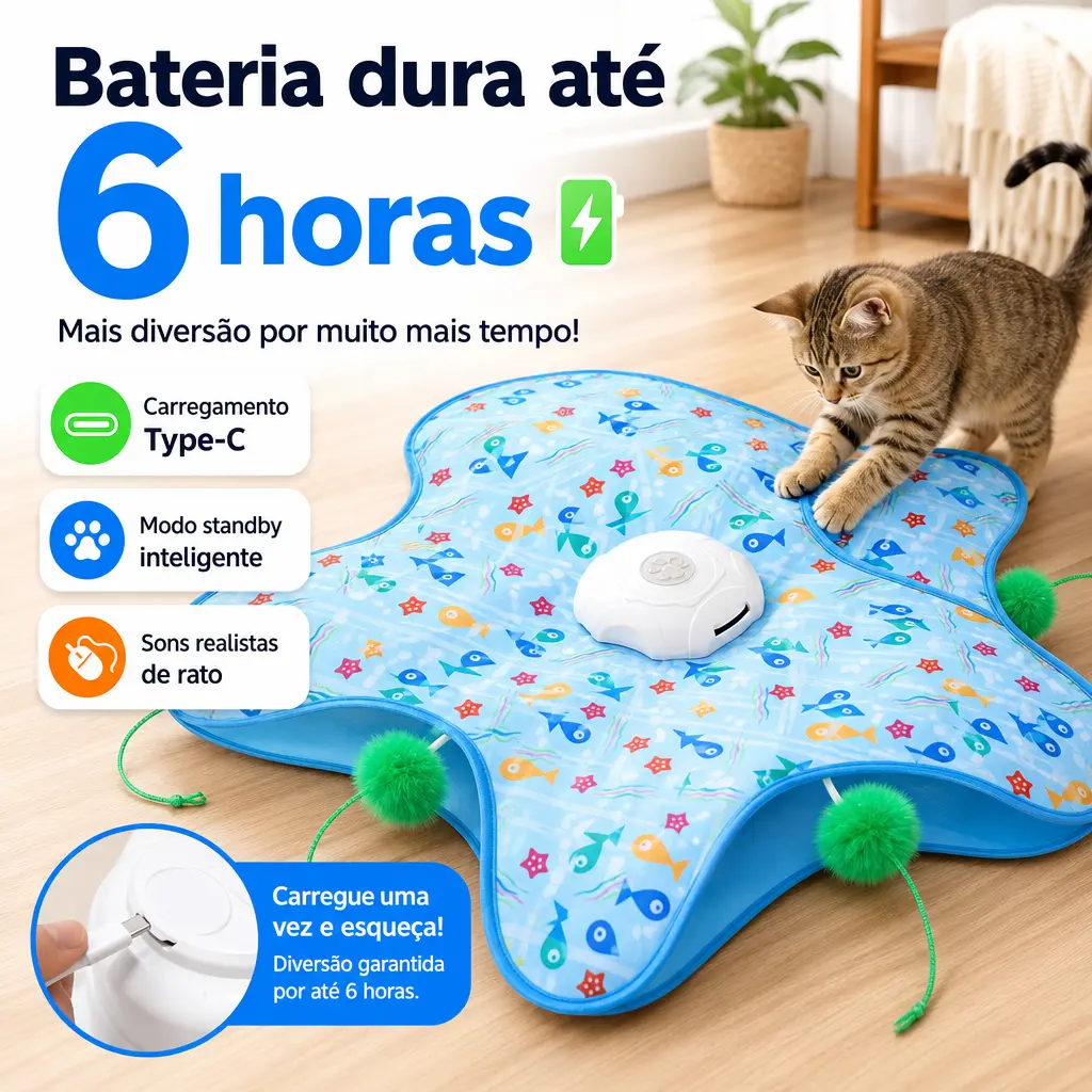 Mouse Ativado por Movimento com Penas Ocultas e Sons Estridentes – Brinquedo Esconde-Esconde Recarregável para Gatos