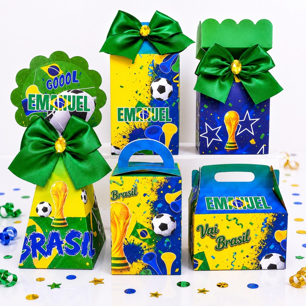 Kit Festa  Futebol Brasil  Lembrancinhas Caixinhas Personalizadas para Festas Desmontadas