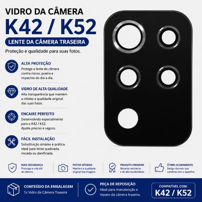 Lente De Vidro Da Câmara Traseira Para LG K42 / K52