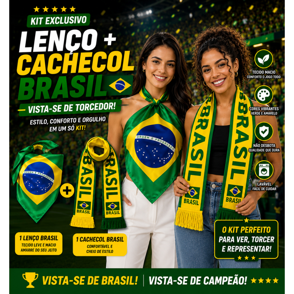 Lenço Feminino  Cetim Cabeça Cabelo Bolsa Cintura Copa Cachecol Brasil Copa Do Mundo 2026 - Cetim Premium Bandana Brasil