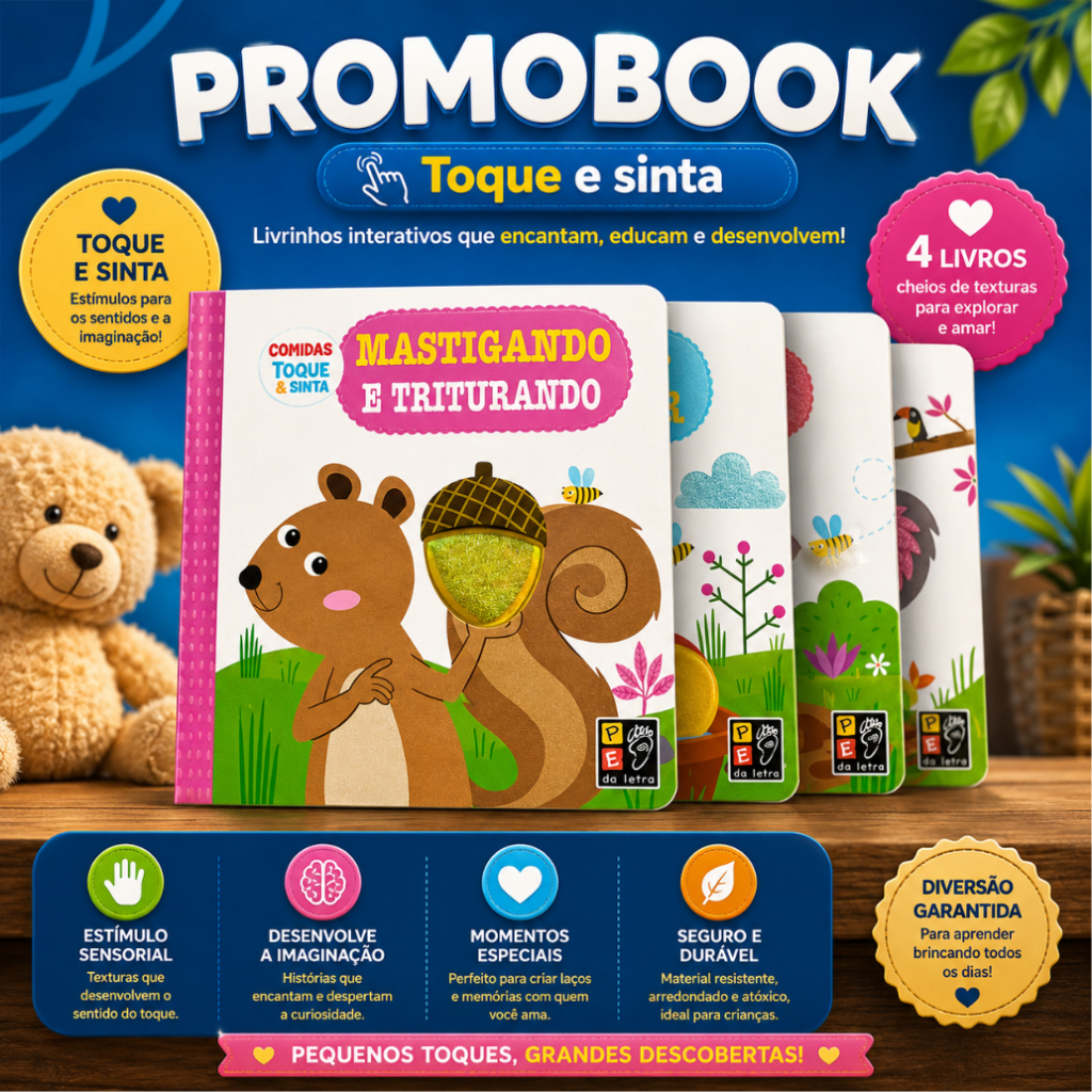 Toque e Sinta Kit Livros Interativos Toque e Sinta Desenvolvimento Sensorial Infantil Texturas
