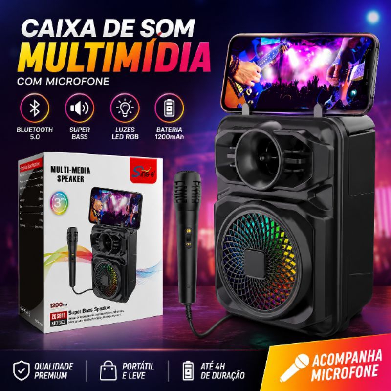 Caixa De Som Outdoor Karaoke Speakers Sem Fio Especializado em Mini Função De Rádio Com Suporte Pra Celular-ZQS1367