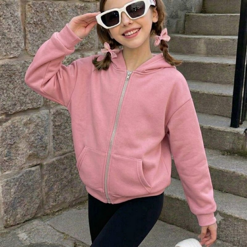 Casaco Moletom Infantil Liso Menina De Algodão Com Zíper Blusa De Frio