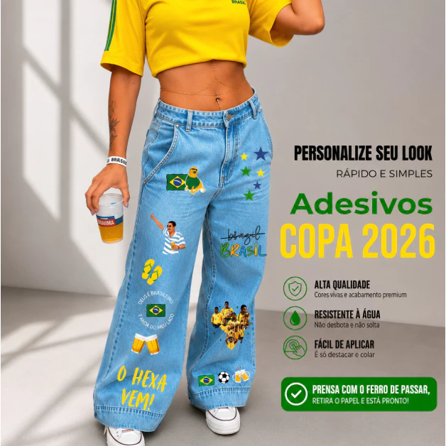 Adesivo Exclusivo DTF Copa do Mundo BRASIL | Termocolante Calça Camisa Uniforme Pronto para Estampar