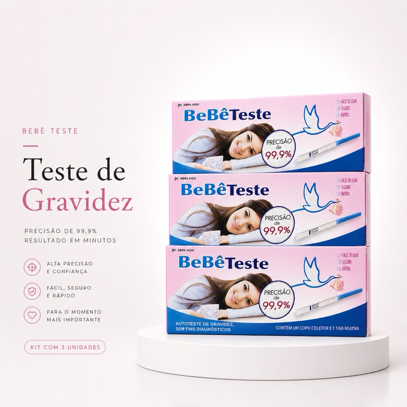Kit 3 Testes de Gravidez BeBêTeste Autoteste Resultado Rápido Alta Precisão