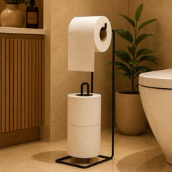 Suporte Porta Papel Higiênico Chão 3 Rolos Preto Organizador Banheiro