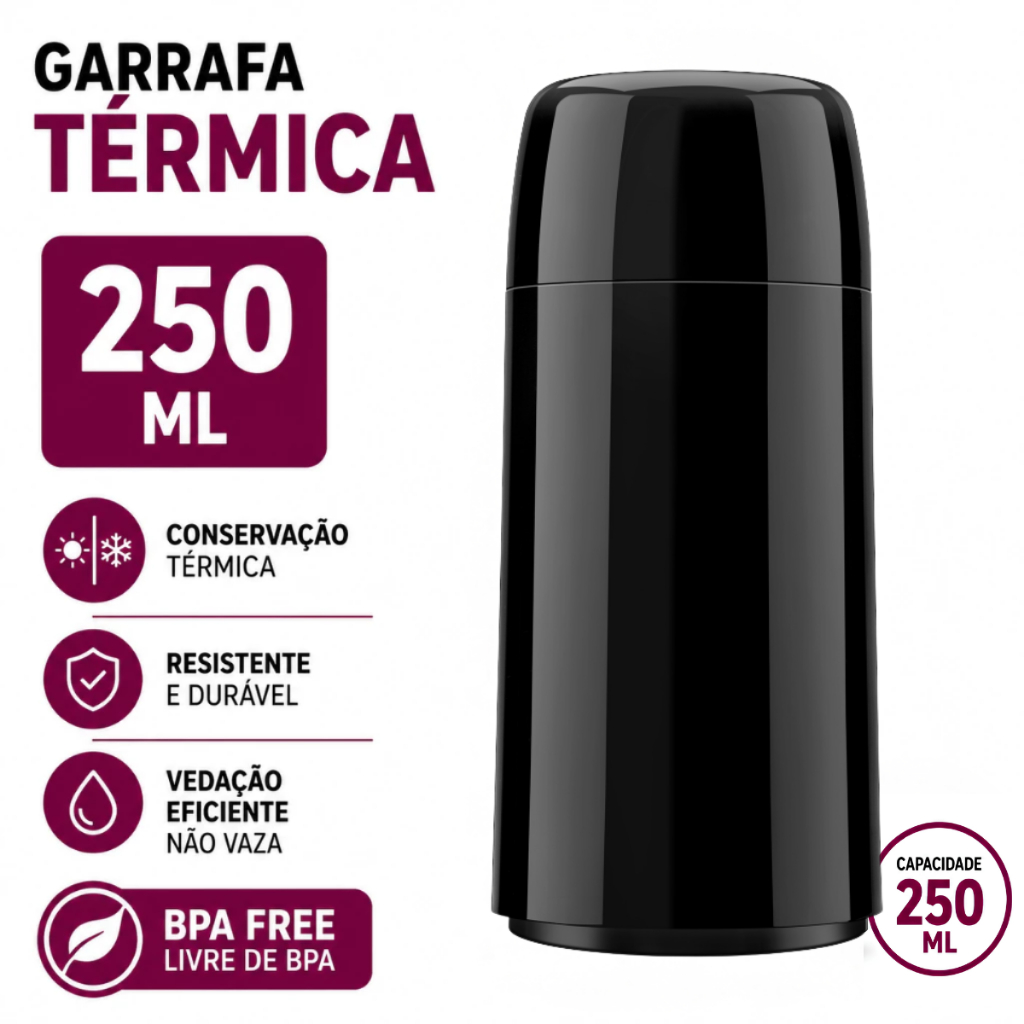 Mini Garrafa Térmica Para Café Chá Diversas Bebidas Quentes Firenze Mini 250ml Preta - Invicta