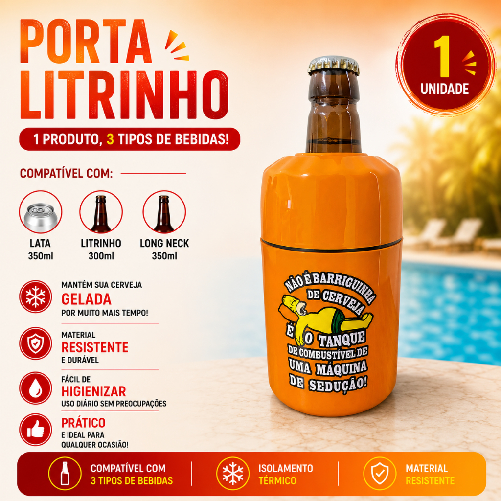 Porta Lata 3x1 Cerveja Suporte Long Neck Litrinho Romarinho Barrigudinha 300ml