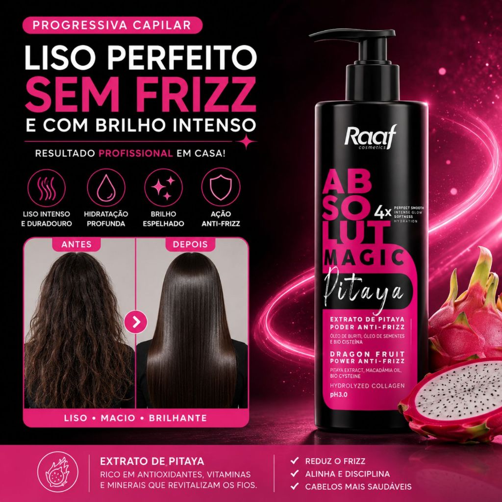 Kit Absolut Progressiva Pitaya Poder Anti-Frizz + Shampoo Antirresíduos Raaf Cosmetics - 1L