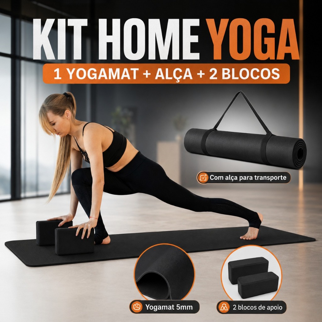 Kit Yoga Mat 1,70x55x5mm + 2 Blocos EVA Tijolo Pilates Fit Academia
