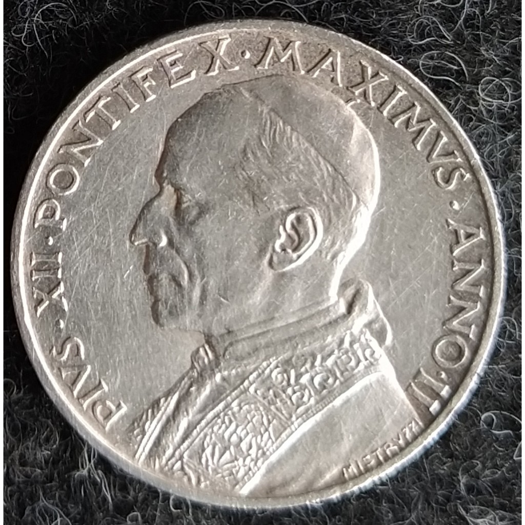 JR-2241 Moeda Vaticano 5  Liras 1940 (MCMXL)  Prata - Raridade Incomum - Período Papa Pio XII 1939-1958