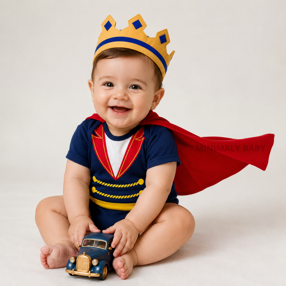 Kit Body Bebê Menino Temático Pequeno Principe com Coroa e Capa Removivel Rei da Birra