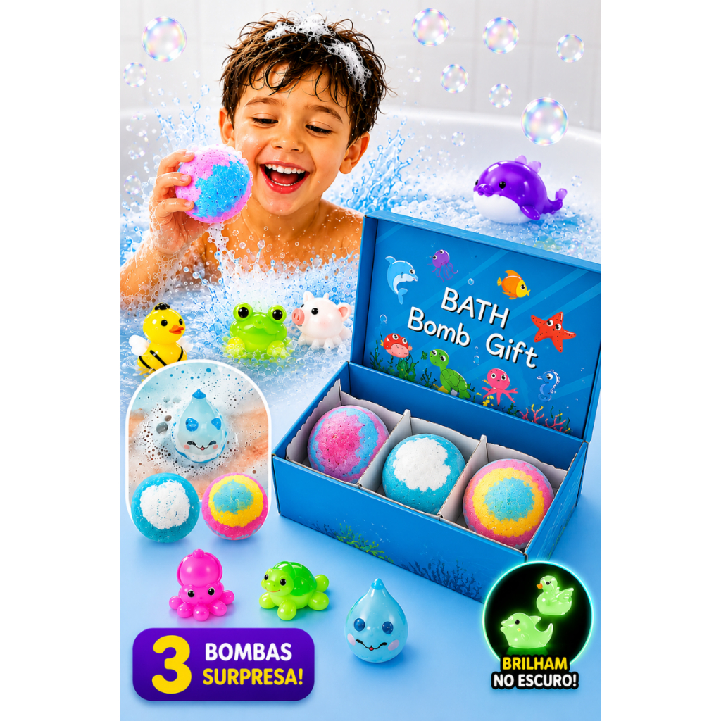 Kit 3 Bolas Bombas De Banho Espuma Com Surpresa Dentro Criança Infantil Banheira Divertido
