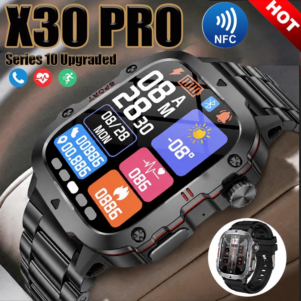 X30 PRO NFC Relógio Esportivo Smartwatch Homem Monitoramento de Saúde Bluetooth Smartwatch