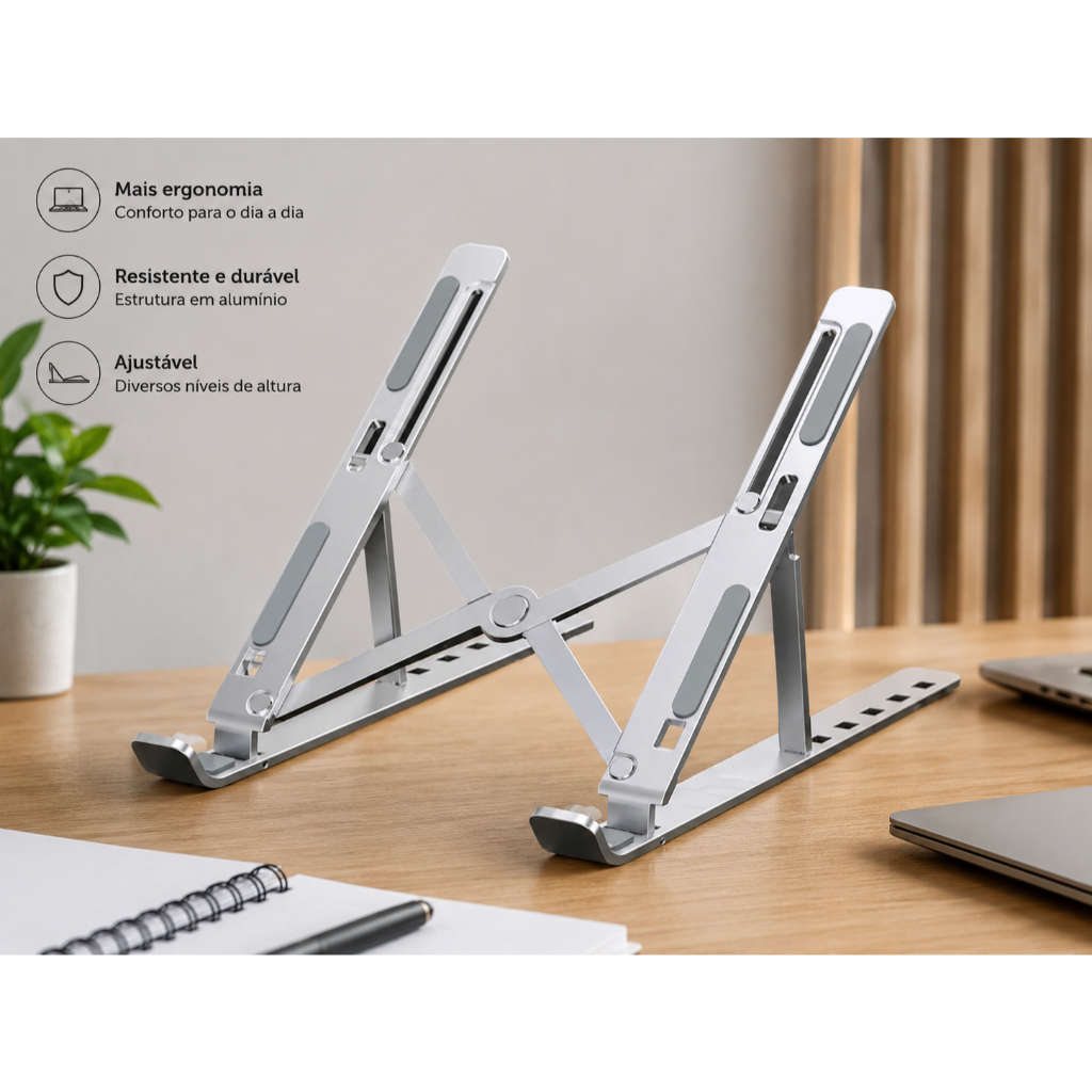 Suporte para Laptop de Alumínio Dobrável Portátil Ajustável Dobrável Base Apoio Mesa