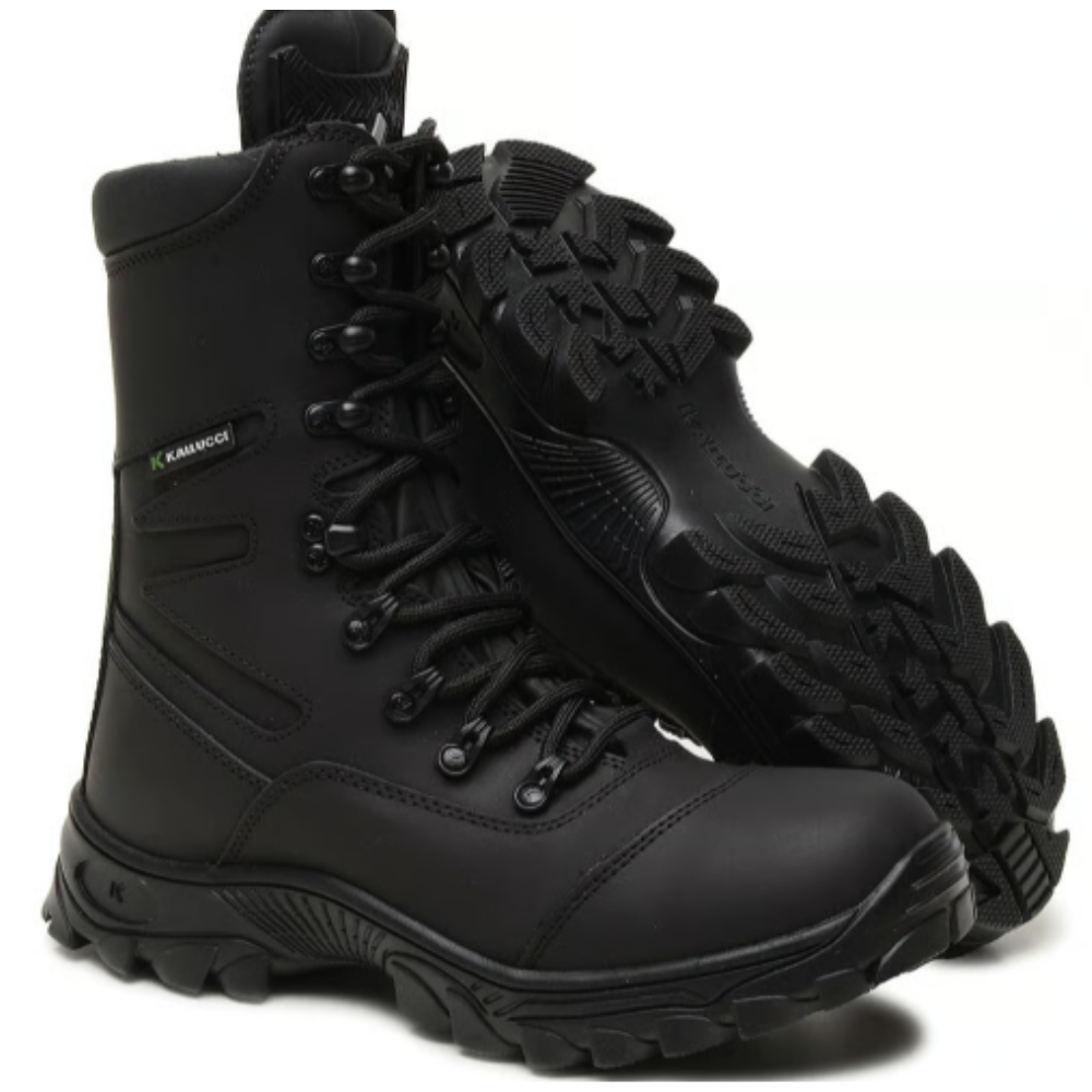 Coturno Tático Fusion Kaluci K3 Couro Anti Perfurante Bota Militar Paintball Com Protetor Tornozelo