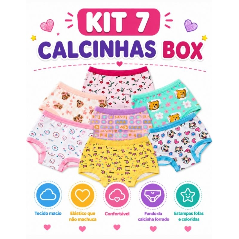 Kit 07 CALCINHA BOXER Shortinho Infantil Confortável Algodão Menina Roupinha