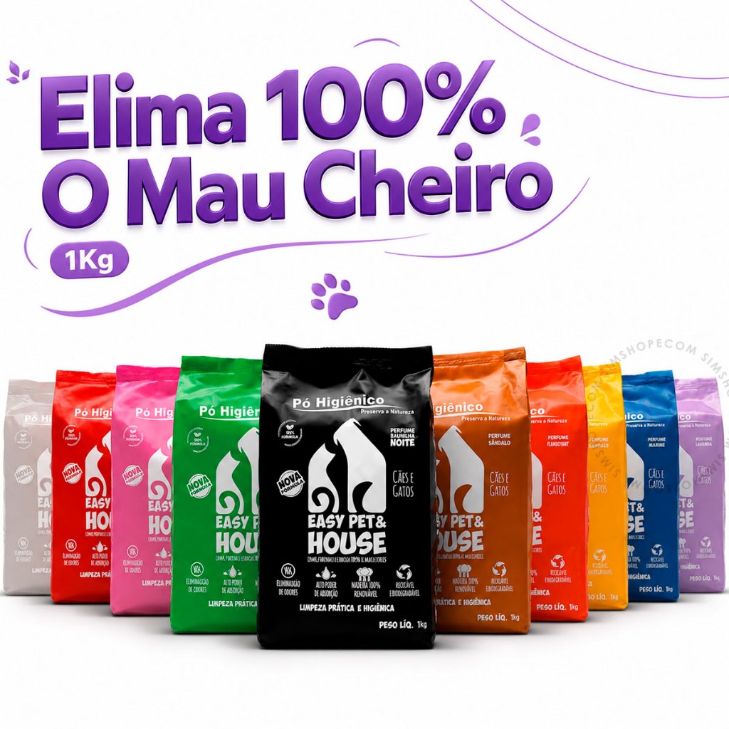 Pó Higiênico Eliminador de Odores Limpeza à Seco Cães e Gatos Antiodor Ação Bactericida 1kg