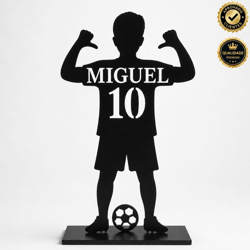 Totem Silhueta Jogador Futebol Personalizado MDF Nome Número Aniversário Infantil Decoração Mesa Bolo Grande