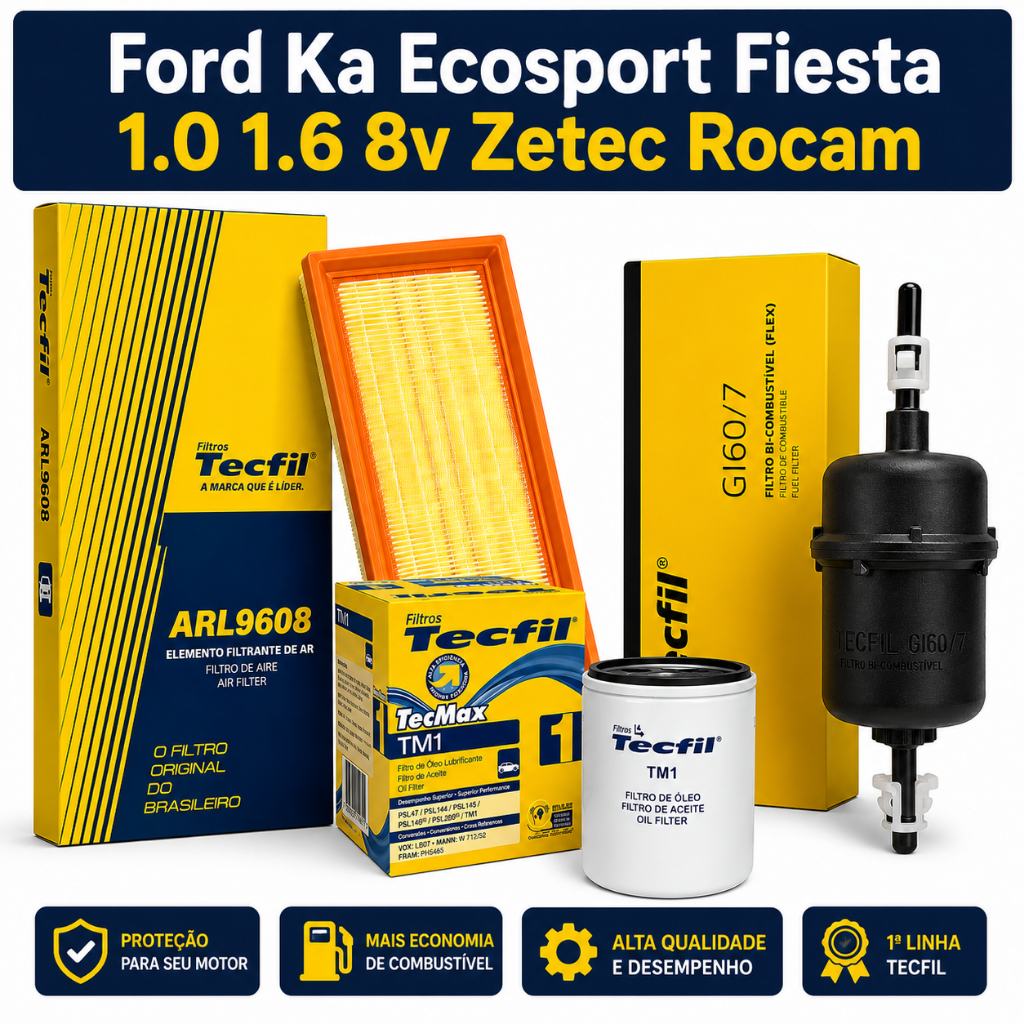 Kit Filtros Ford Ka Ecosport Fiesta 1.0 1.6 8v Zetec Rocam Oleo Ar Combustivel