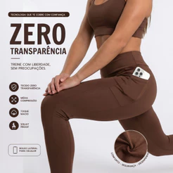 Calça Legging ZERO TRANSPARÊNCIA Feminina COM BOLSO Lateral P/ Celular Academia Yoga Corrida Pilates