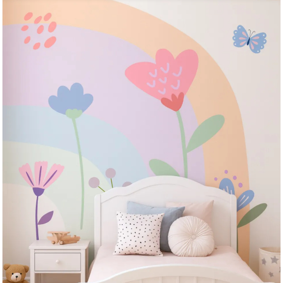 Papel de Parede Flores Coloridas Fofas  Geometric Para Quarto de Menina  Feminino PAREDE TODA