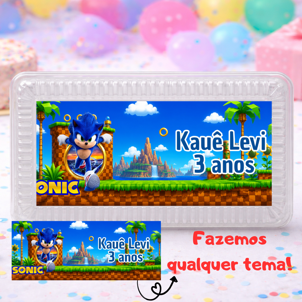 Rótulo Adesivo Marmitinha Personalizada Aniversário Adesivo Couchê 12,7x5cm Sonic