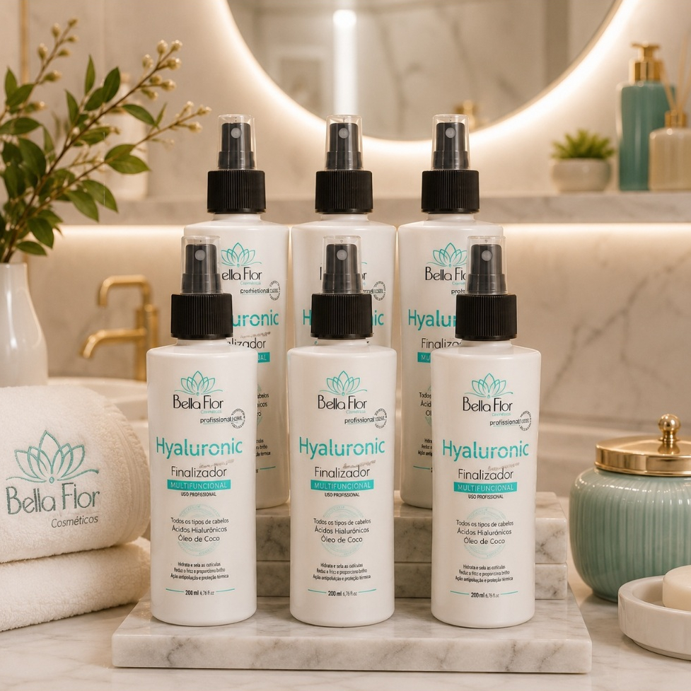 Kit 6 Finalizador Reparador Spray Hyaluronic Ação Imediata Controle do Volume e Frizz Sem Enxague Uso Diário 250ml