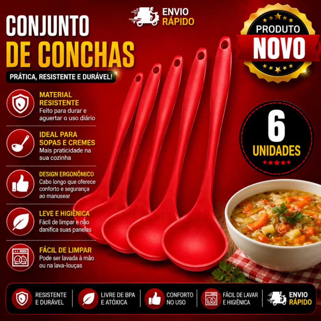 Conj 6 e 3 Conchas de Silicone p Feijão Sopas Feijoada Carnes Legumes Uso Doméstico e Profissional