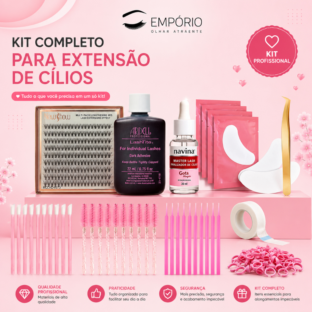 Kit Cilios Tufinho em Casa Cola Ardell Lanell Salon Pro Finalizador Gota Magica Navina