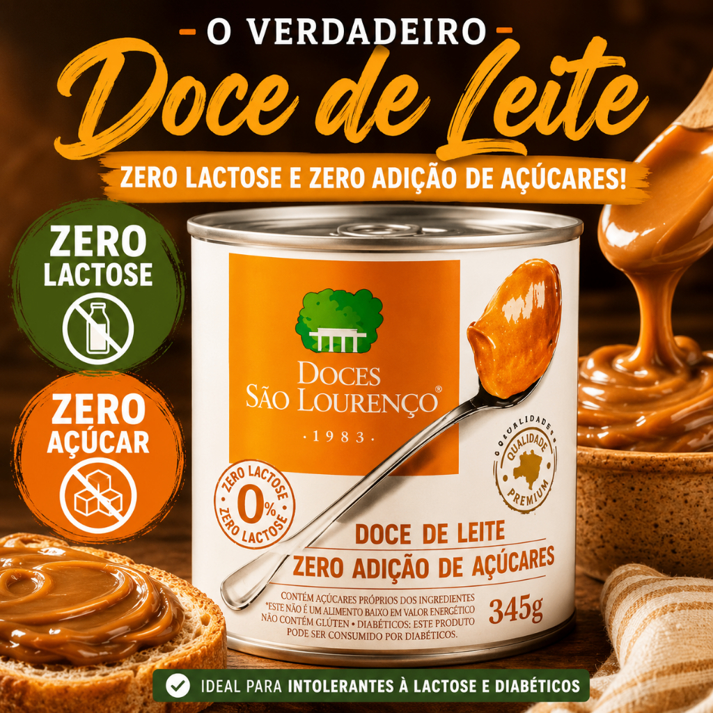 Doce de Leite Zero Lactose e Zero Açúcar Diet 345g -  Doces São Lourenço - Sem Lactose/Sem açúcar