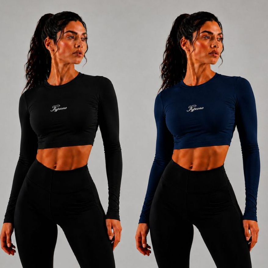 Kit 2 Top Cropped Feminino Academia Manga Longa Segunda Pele Com Proteção UV Quentinha e Confortavel