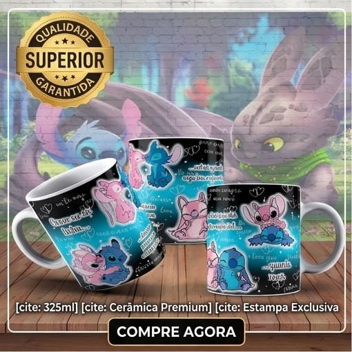 Caneca personalizada porcelana lilo e stitch casal