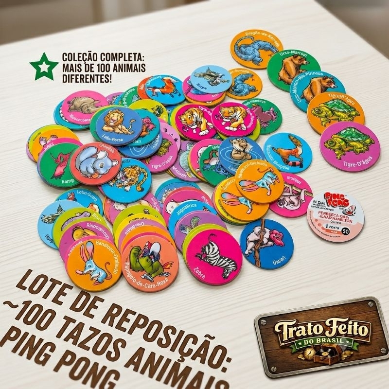 Lote C/ 100 Tazos Animais Em Extinção Chiclete Ping Pong 1998 Reposição Antigo