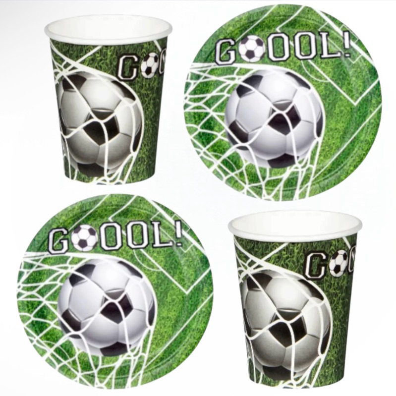 KIT FUTEBOL GOL VERDE 10 PRATOS+10 COPOS DE PAPEL DESCARTÁVEL (SILVER FESTAS) (CHOCO)