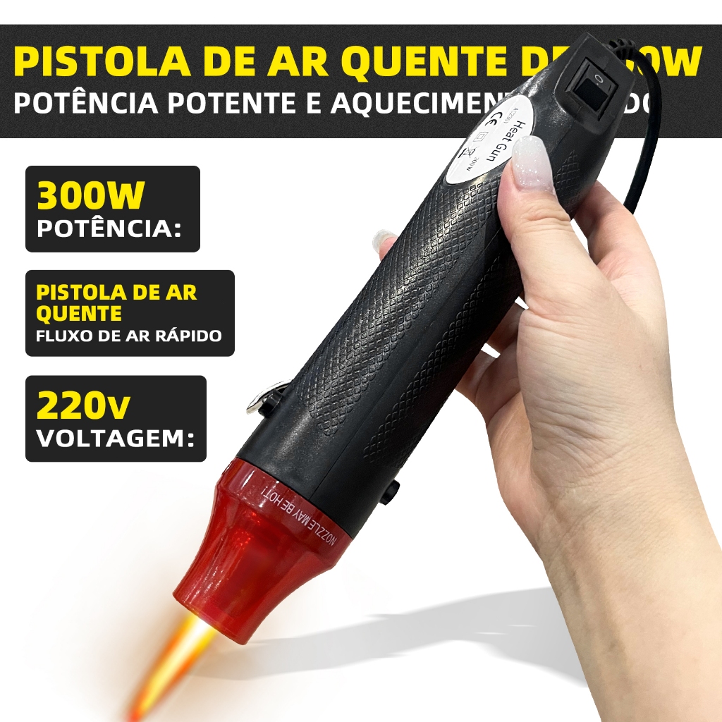 Soprador Térmico Portátil 300W 220V para Artesanato Resina Manutenção de PVC Tubo Termorretrátil e Velas