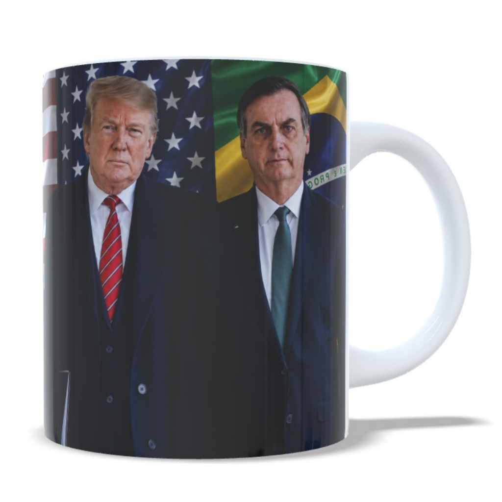 Caneca Bolsonaro e Donald Trump Política Aliança EUA Brasil Xícara Personalizada 325ml Presente