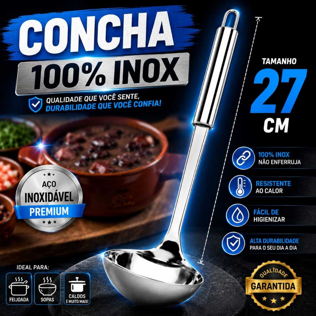 Utensílios de Cozinha em Aço  100 % Inox  Concha Não Enferruja Resistente Ao Calor Concha 100 % Inox
