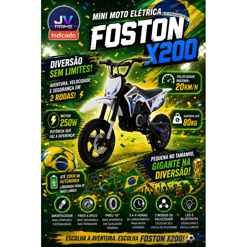 Moto Elétrica Foston X200 Infantil 3 Velocidades Led Blueth