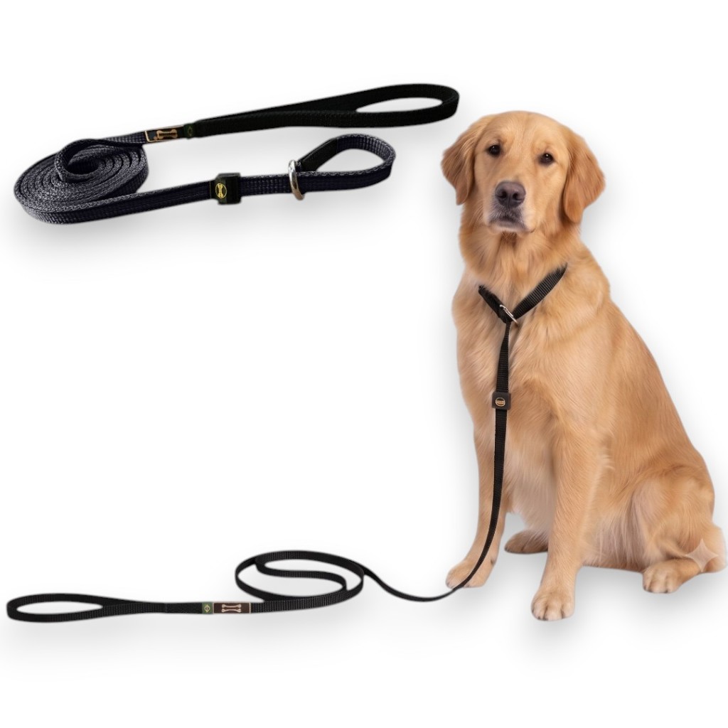 Guia Preta Unificada Enforcador Resistente Treino Adestramento Passeio Cachorro Cão Golden Retriever