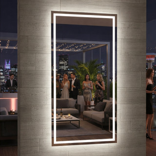 Espelho Grande Retangular com Luz de 3 Cores e Botão Touch Jateado 70x50cm Banheiro Premium