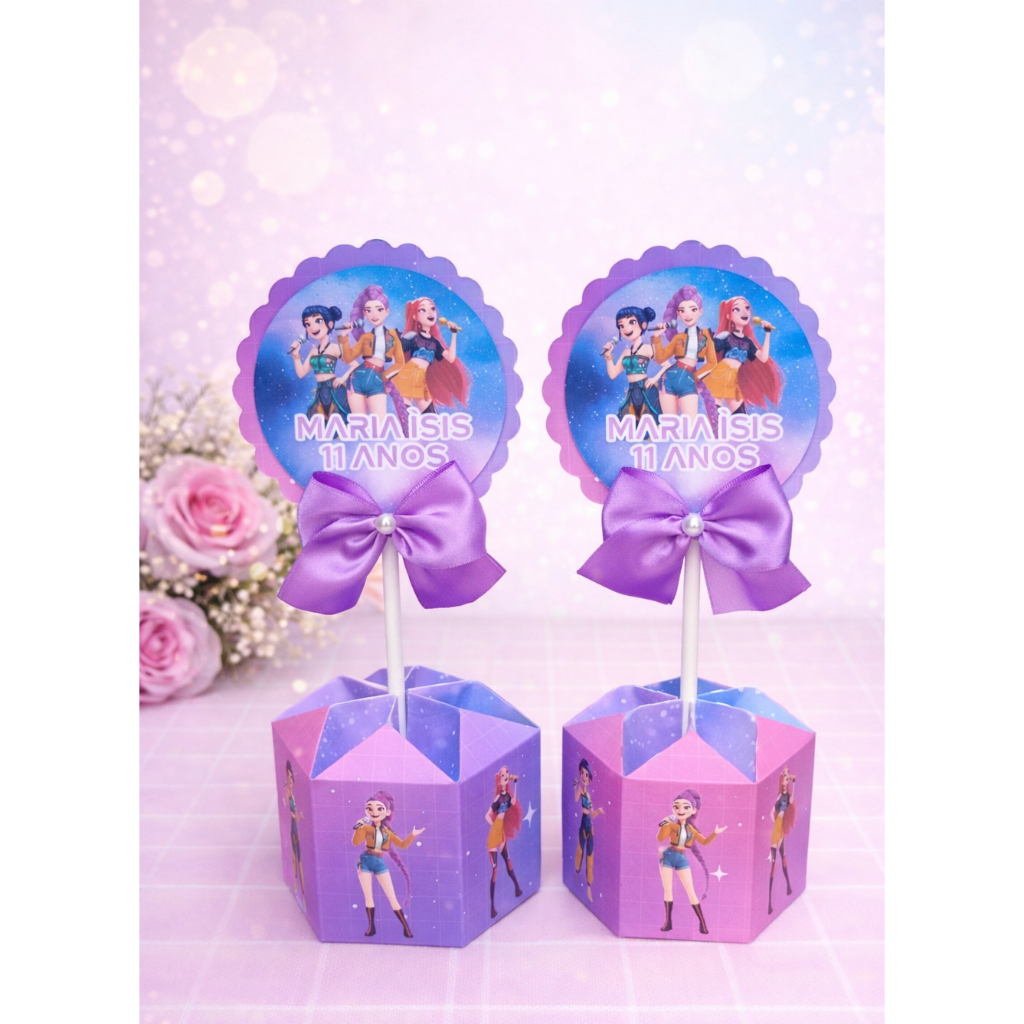 Centro de mesa Guerreiras do K-PO kit festa lembrancinha caixinha personalizada aniversário infantil