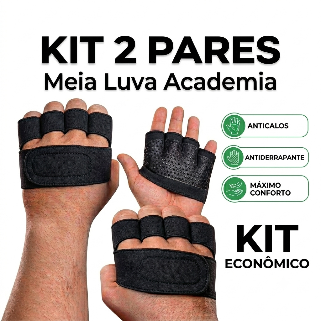 Kit 2 Pares Meia Luva Academia Anticalos | Luva  Fitness Antiderrapante Musculação Crossfit  Feminina Masculina Levantam
