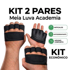 Kit 2 Pares Meia Luva Academia Anticalos | Luva Fitness Antiderrapante Musculação Crossfit Feminina Masculina Levantam