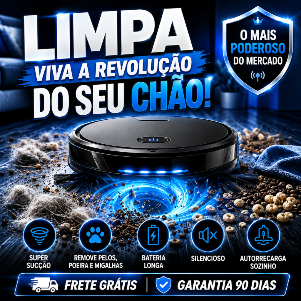 Robô Aspirador De Pó LIMPA TUDO Recarregável Sensor Antiqueda Limpa Pelos Poeira e Cabelos Automático