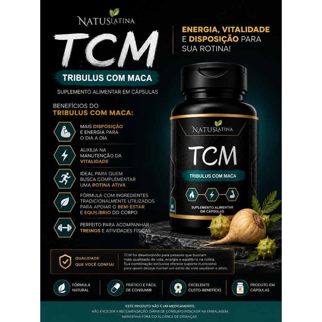 suplemento premium TCM trib/mac premium 120 cáps 500mg mais energia e vigor para o seu dia