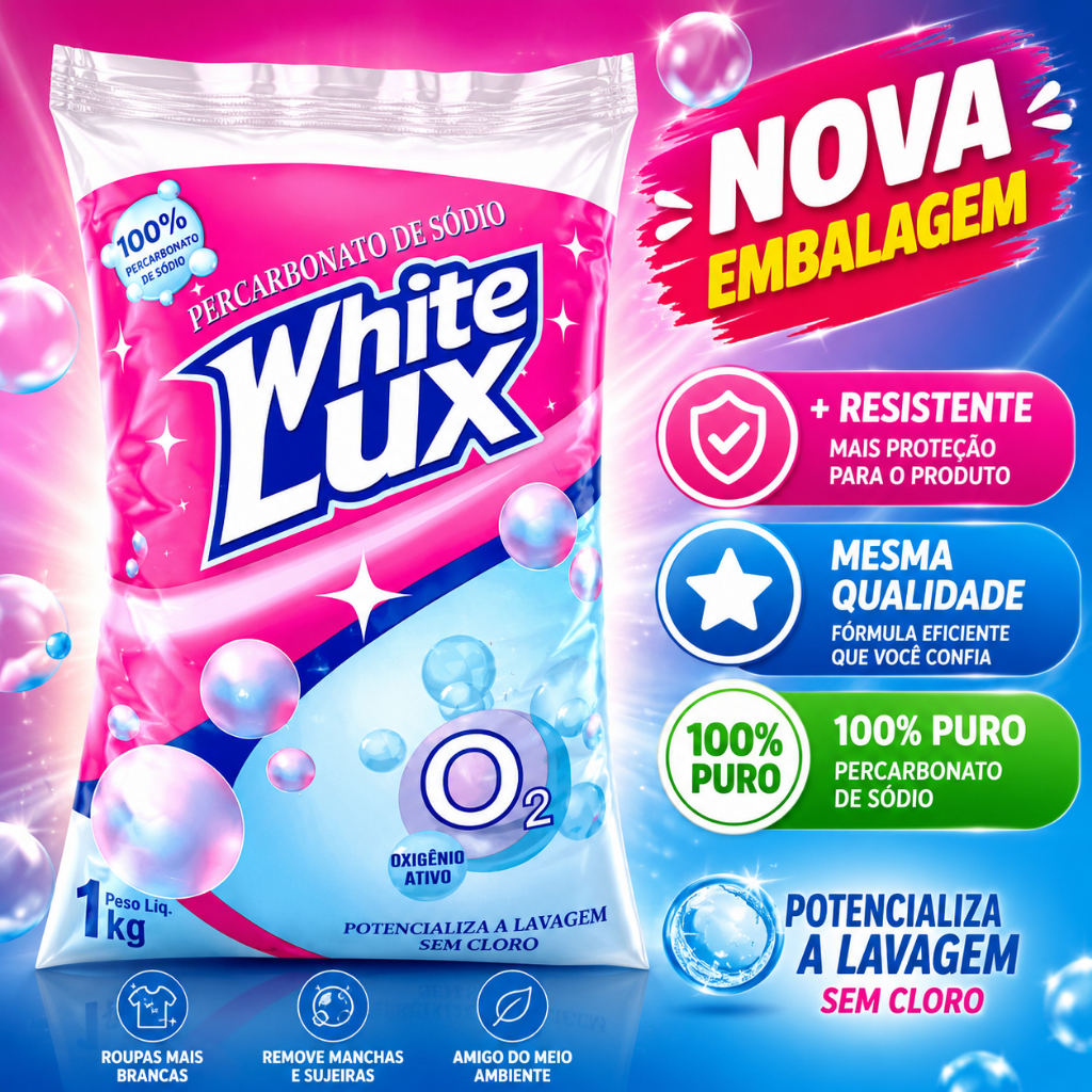 Kit Percarbonato De Sódio Whitelux 2kg 100% Puro Granulado Limpeza Profunda alvejante