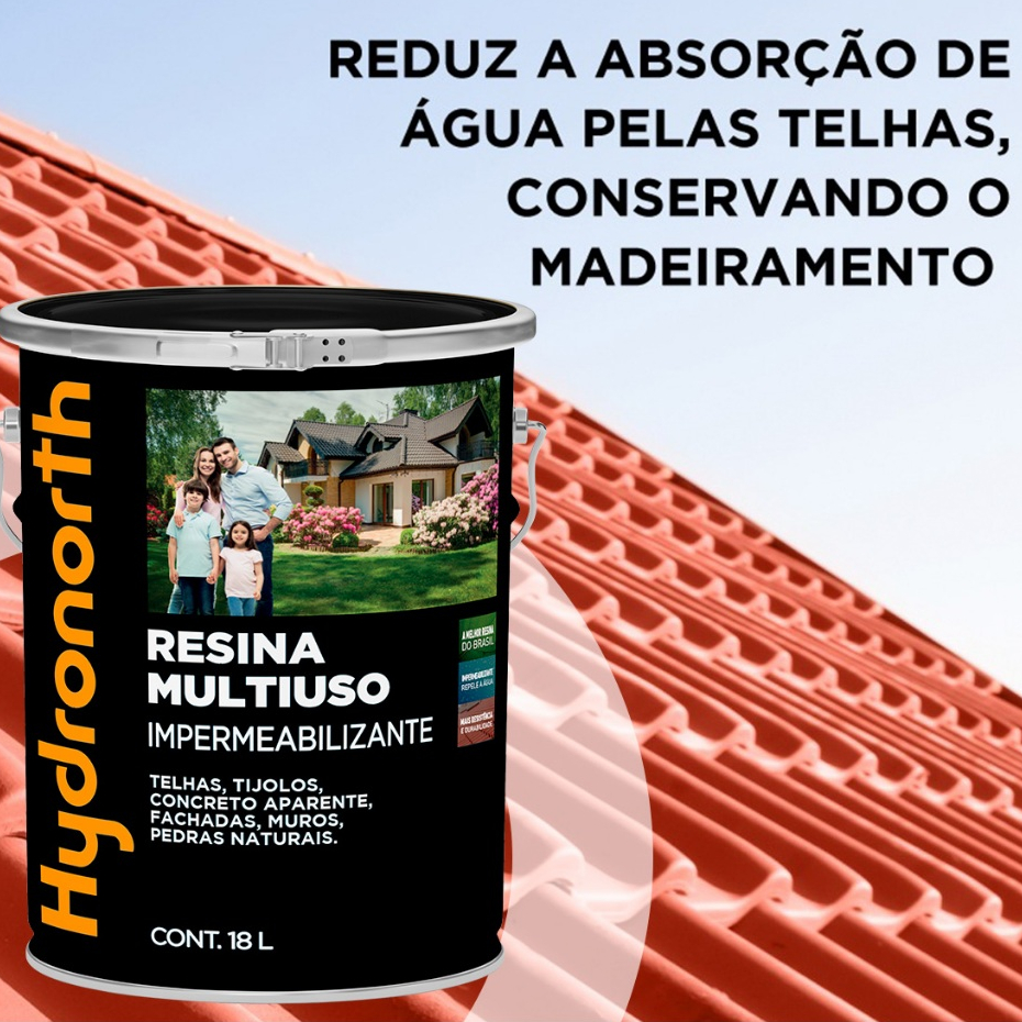 Resina Multiuso Acrílica Brilhante Resina Solvente Telhas Tijolos 18L Fácil Aplicação Hydronorth