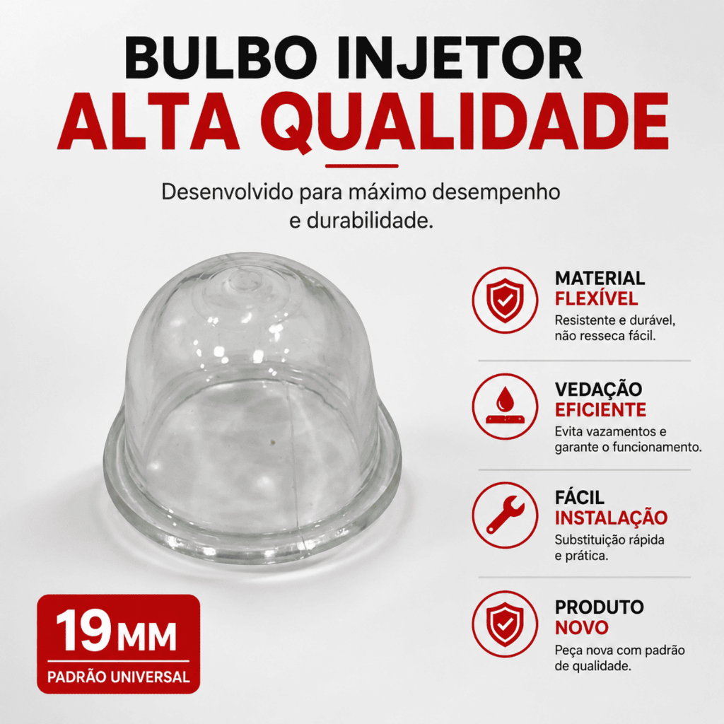 Bulbo Injetor Roçadeira 19mm Universal Nakasaki Toyama Tekna Honda Husqvarna 26cc 33cc 43cc 52cc