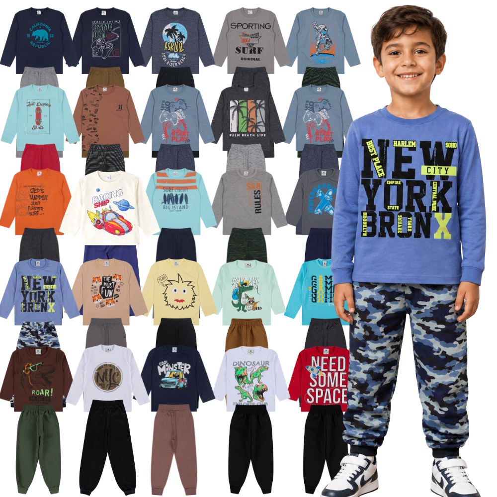 Conjunto Meia Estação Menino | Blusa Manga longa + Calça Moletom 1 a 10 anos | Kit 1,2,3 o 4 Conjunto inverno Menino